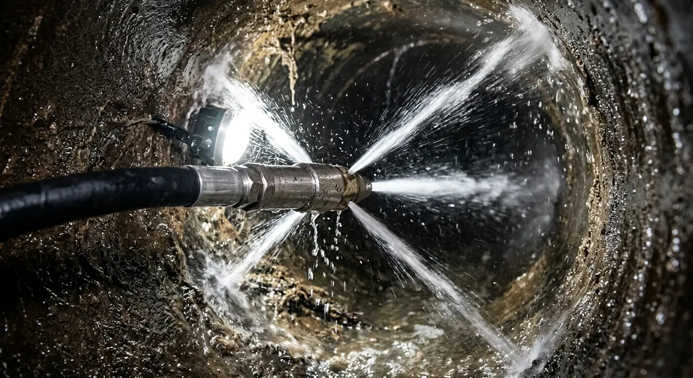 High-pressure hydro jetting nozzle cleaning sewer pipe for Storm Drain Cleaning in Alpine